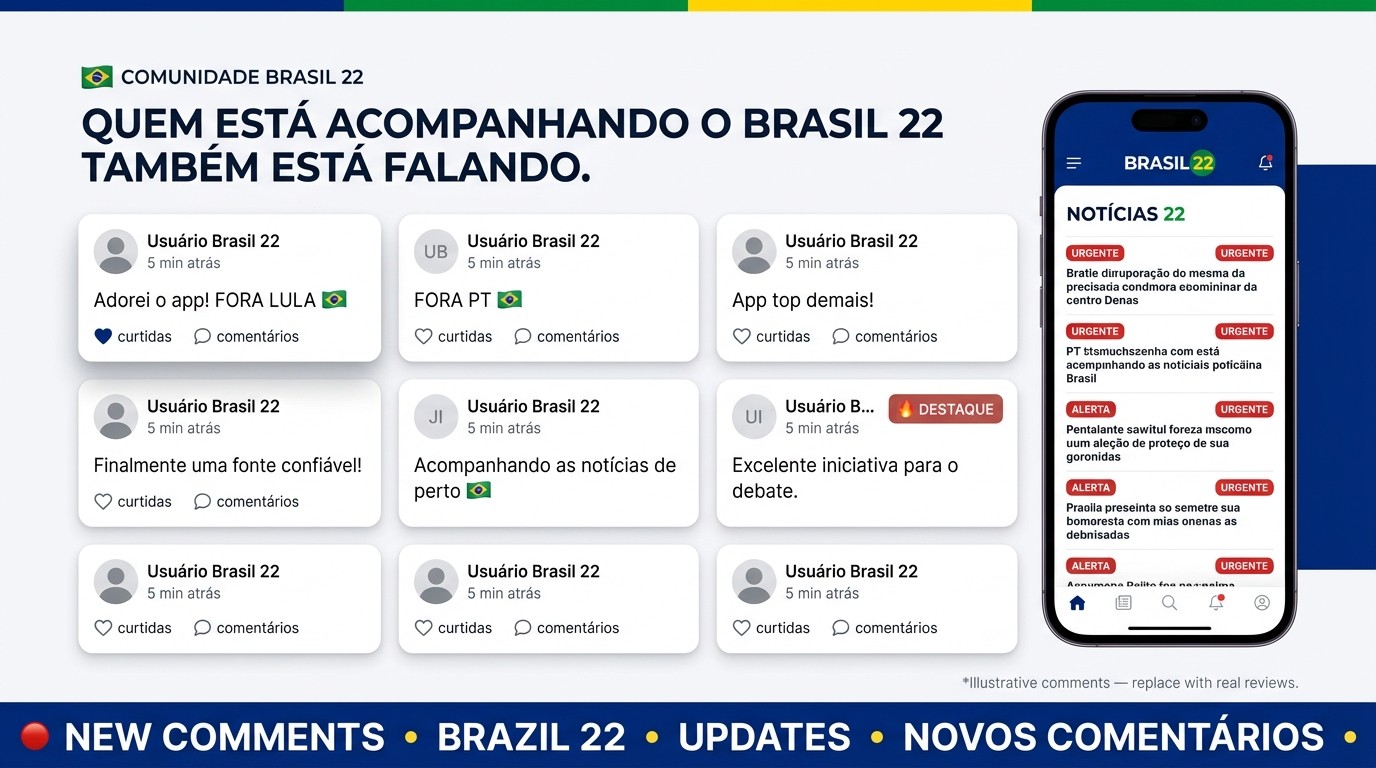 Comunidade Brasil 22: comentários de usuários e tela de notícias do app